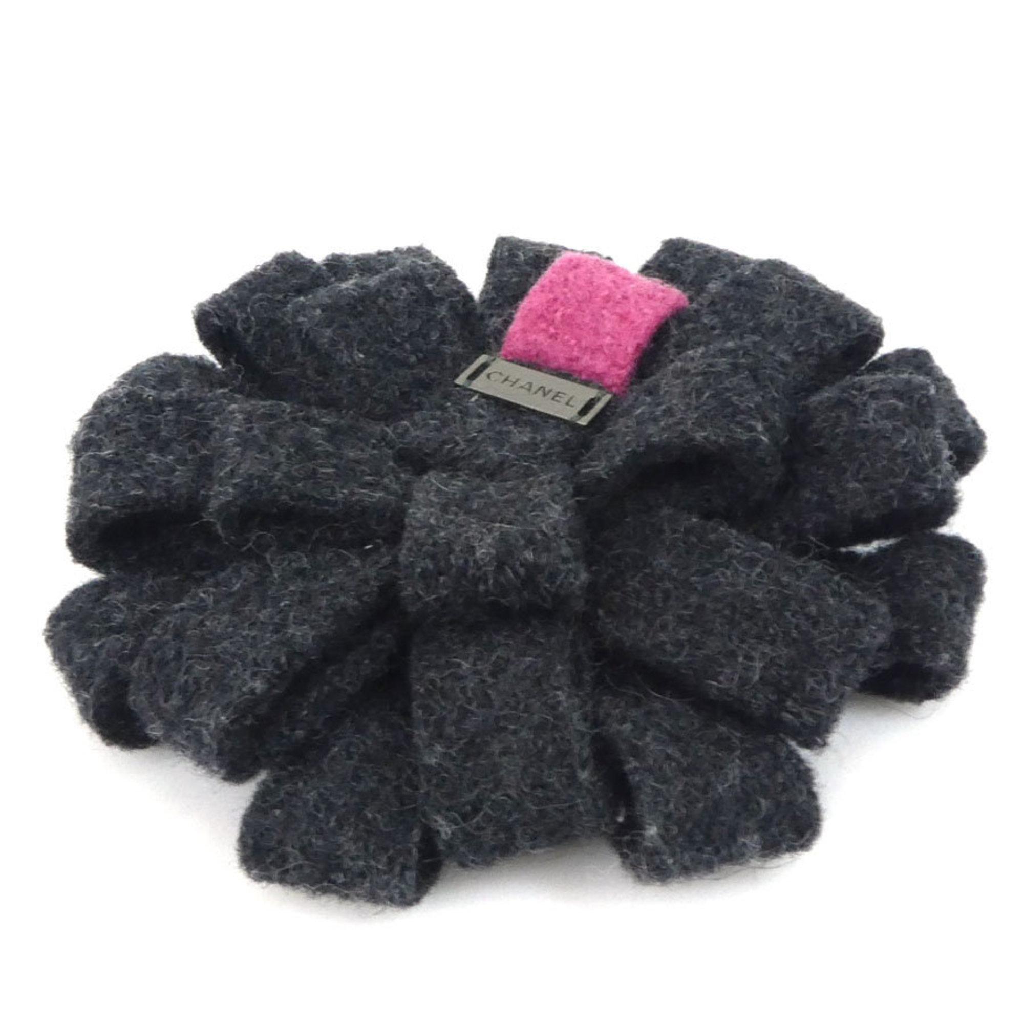 Chanel CHANEL brooch corsage flower motif tweed dark gray / magenta ladies e56070a