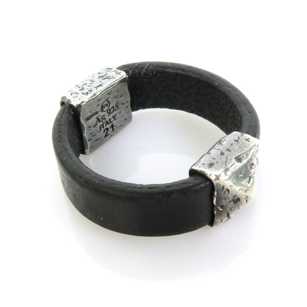 Bottega Veneta Ring/Ring Leather/Silver 925 Black x Silver Men's