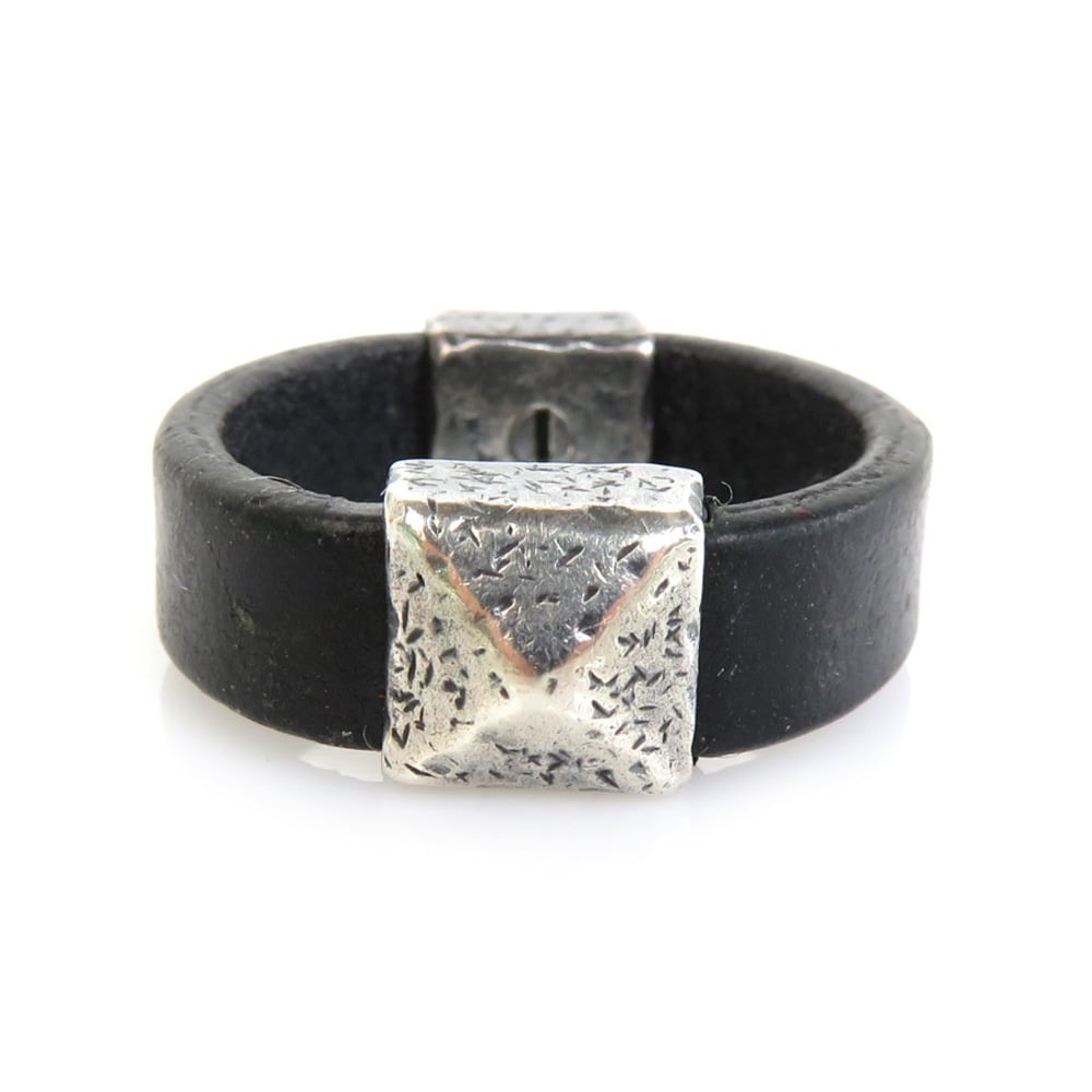 Bottega Veneta Ring/Ring Leather/Silver 925 Black x Silver Men's