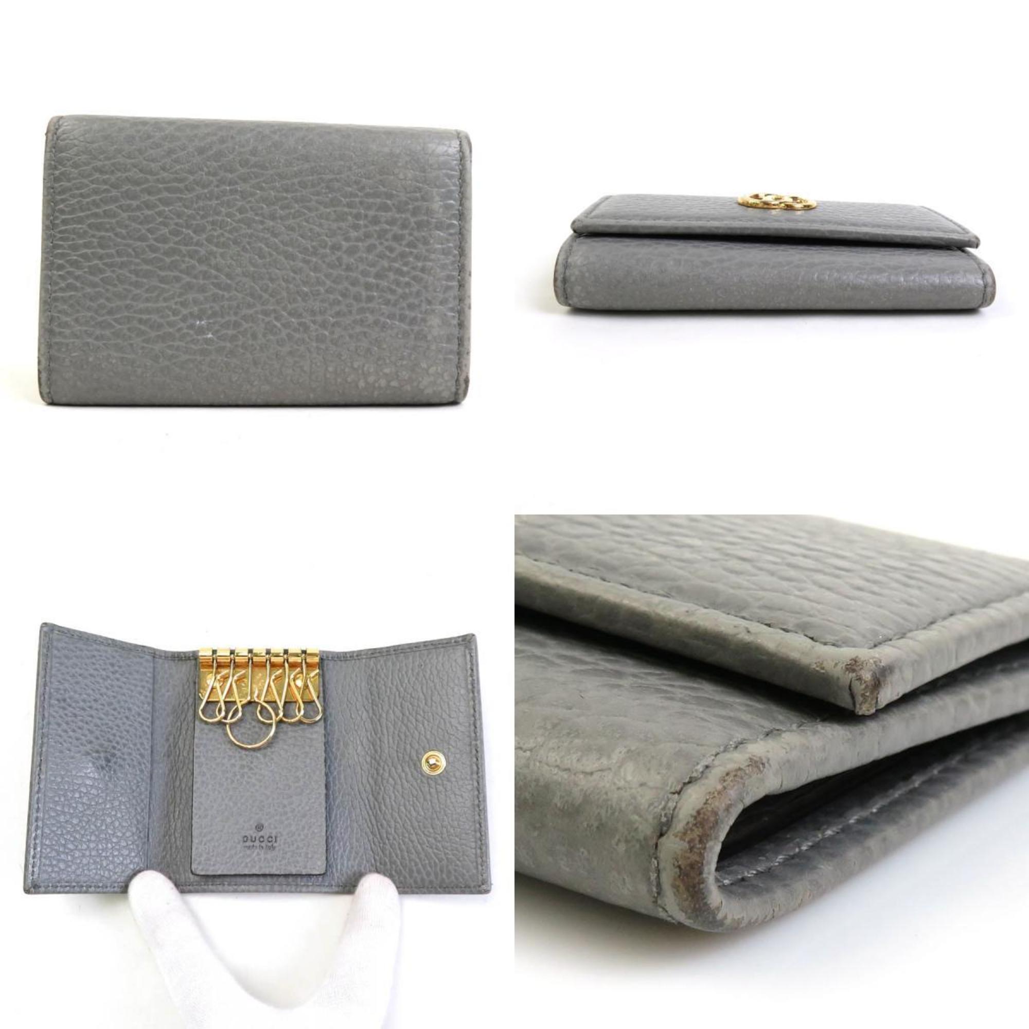 Gucci GUCCI Key Case GG Marmont Leather/Metal Gray/Gold Unisex 456118 e56067f