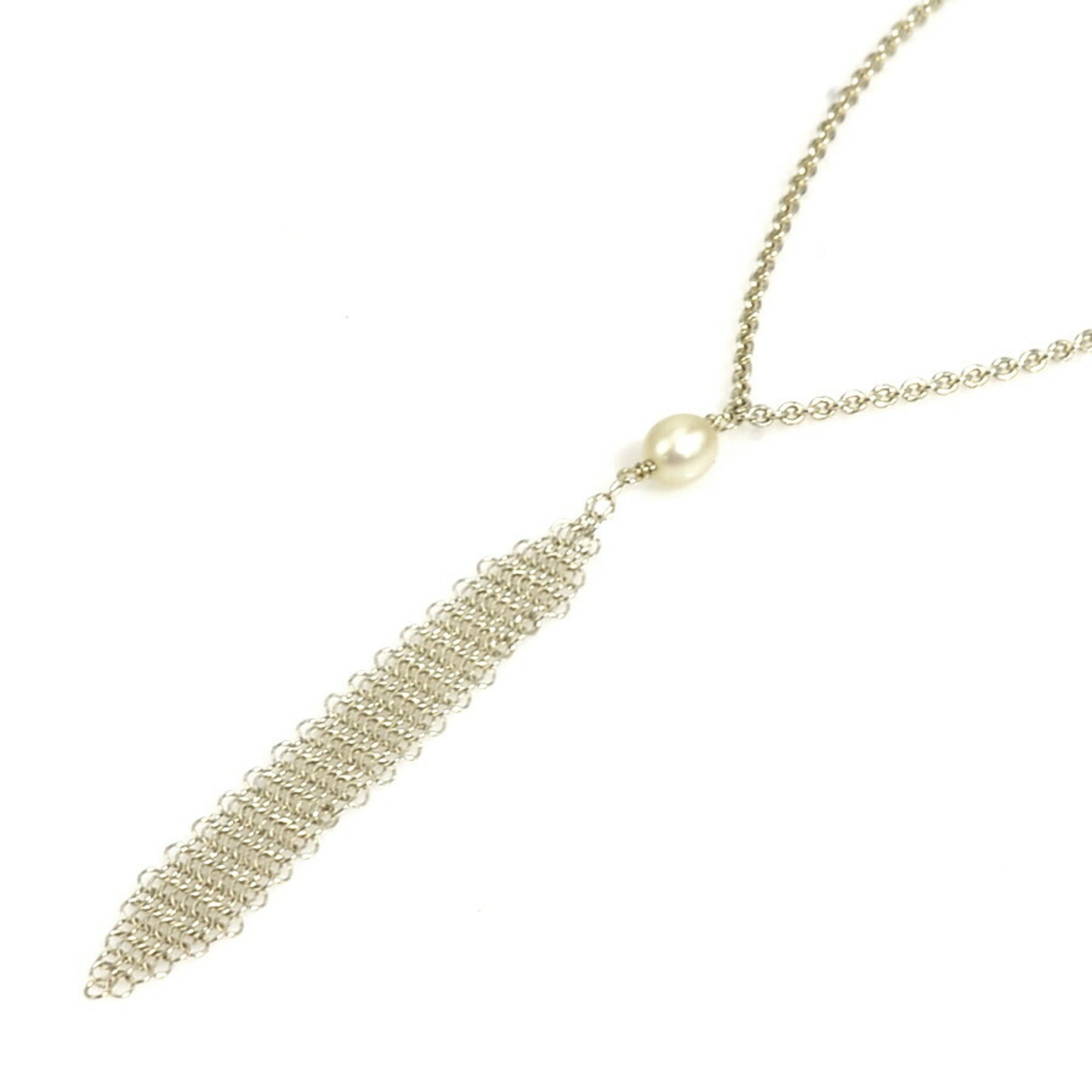 Tiffany TIFFANY&Co. Necklace mesh tassel pendant silver 925/pearl ladies r9616f