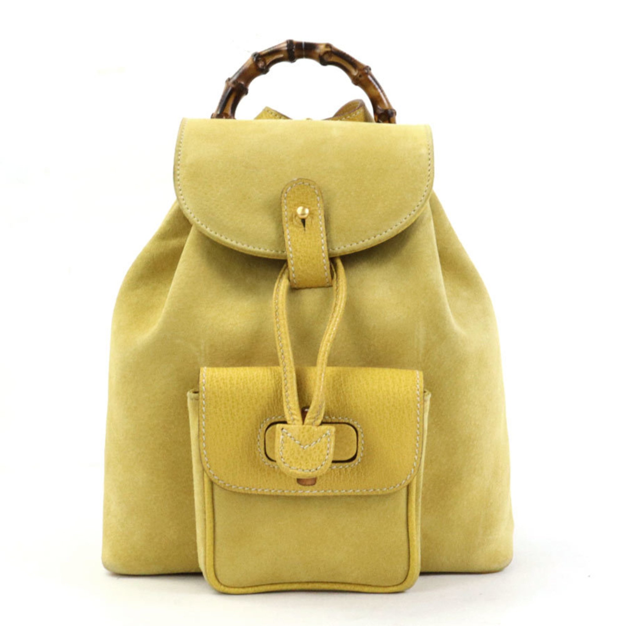 Gucci GUCCI Backpack Bamboo Suede/Leather Yellow Gold Women's e56051f