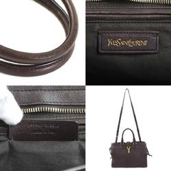 Yves Saint Laurent YVES SAINT LAURENT Handbag Shoulder Bag Y Line Cabas Leather Dark Brown Gold Women's e56055f