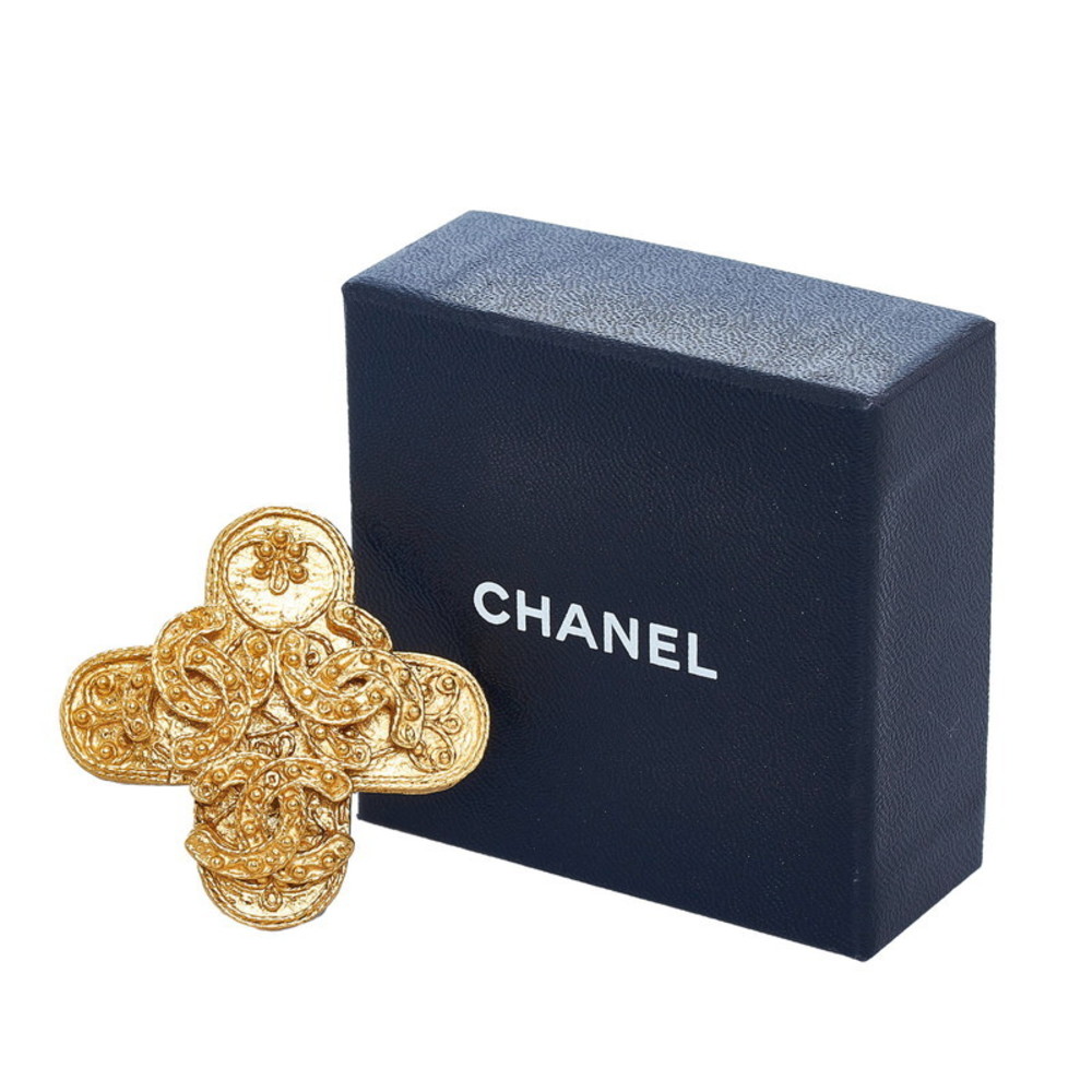 Chanel triple coco clover brooch gold plated ladies CHANEL