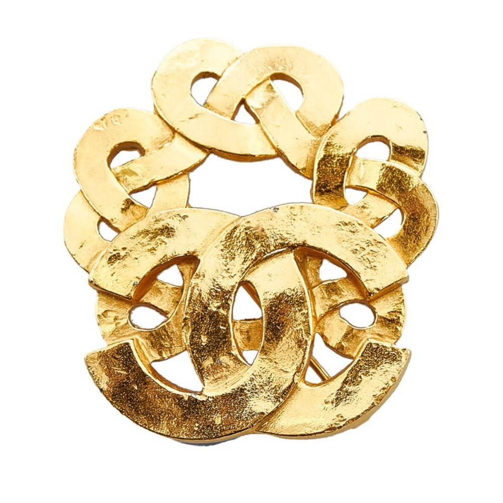 Chanel Cocomark Matelasse Brooch Gold Plated Ladies