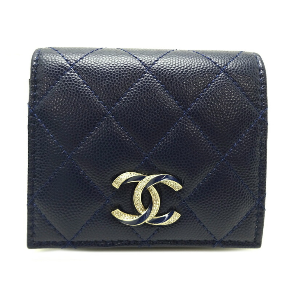 Chanel Matelasse Small Ladies' Men's Long Wallet AP3341 Caviar Skin Navy