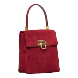 Salvatore Ferragamo Gancini Handbag Shoulder Bag Red Gold Suede Ladies