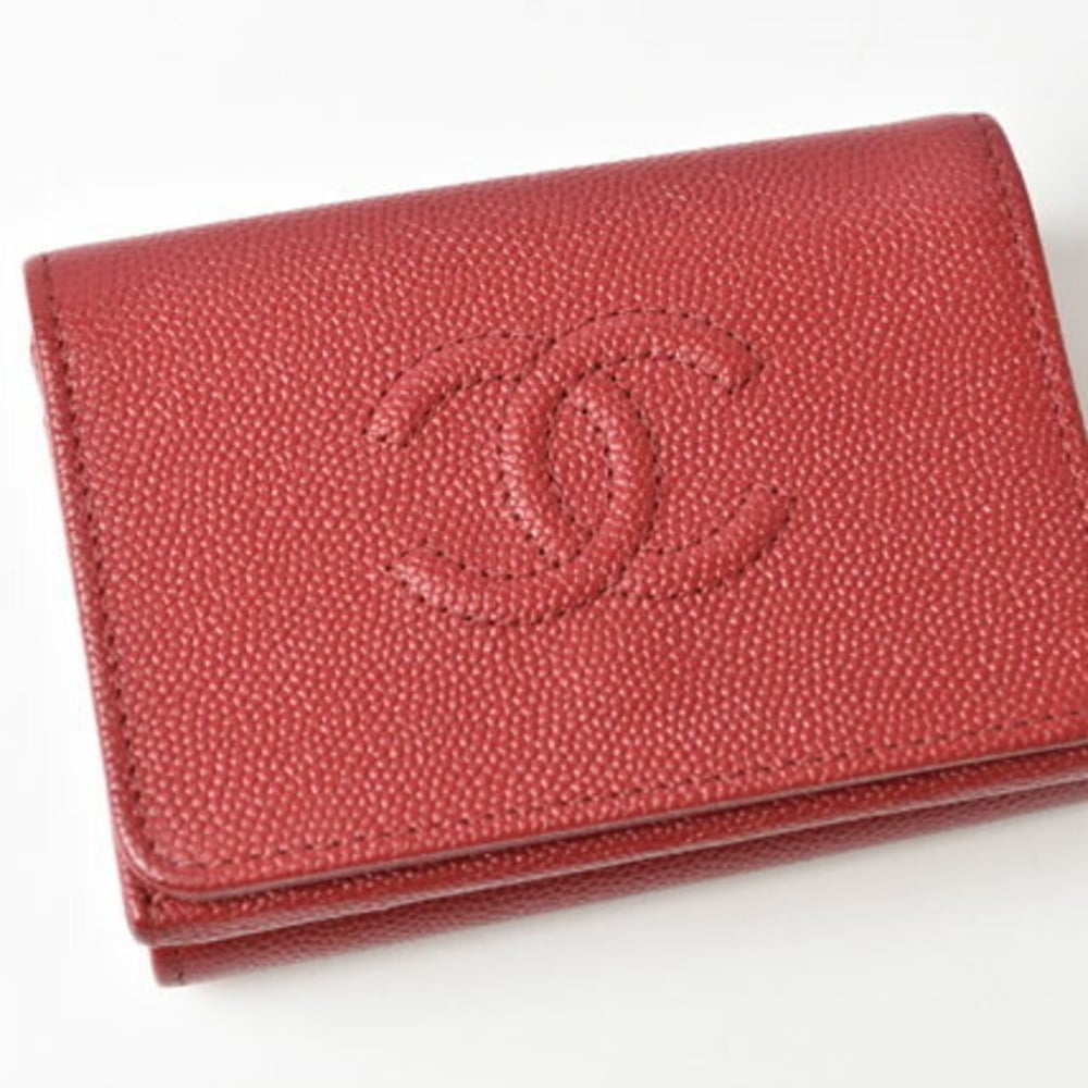 Chanel wallet CHANEL here mark caviar skin dark red