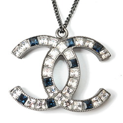 Chanel Necklace Pendant Rhinestone Diamond Motif Blue Gunmetal