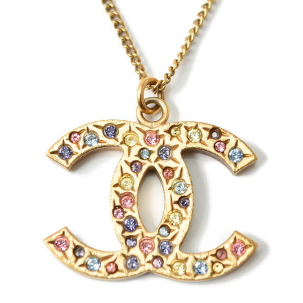 Authenticated Used Chanel necklace pendant CHANEL coco mark rhinestone rose  multi pearl gold A61420 