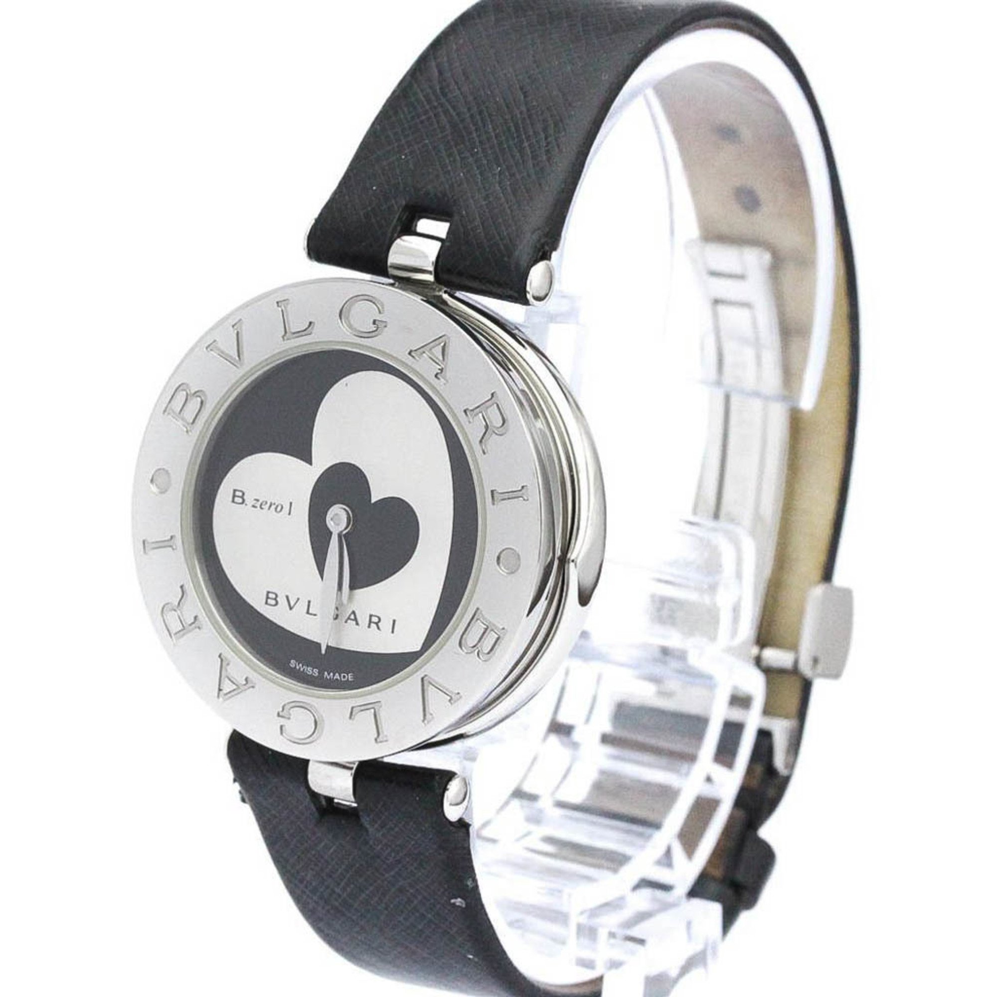 Polished BVLGARI B-zero1 Heart Steel Leather Quartz Ladies Watch BZ30S BF560279