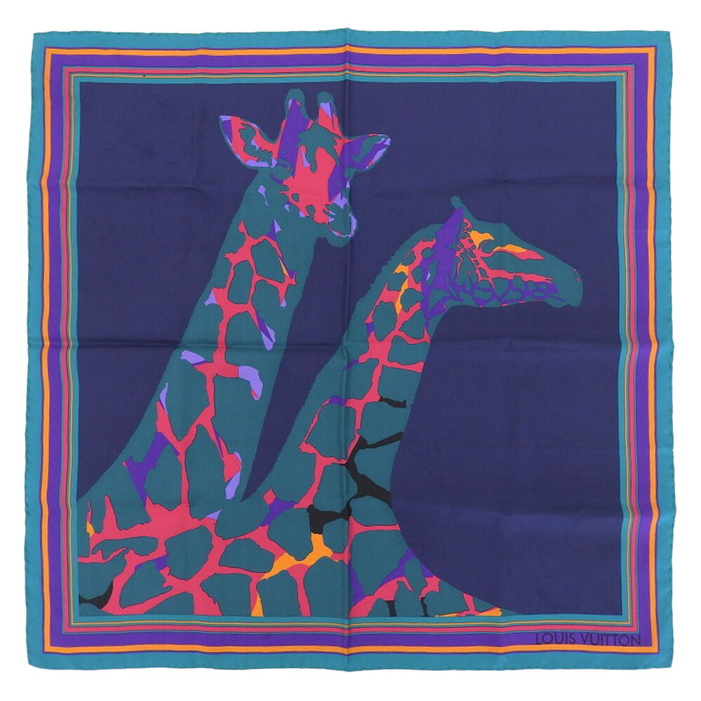 Louis Vuitton LOUIS VUITTON scarf silk navy giraffe motif