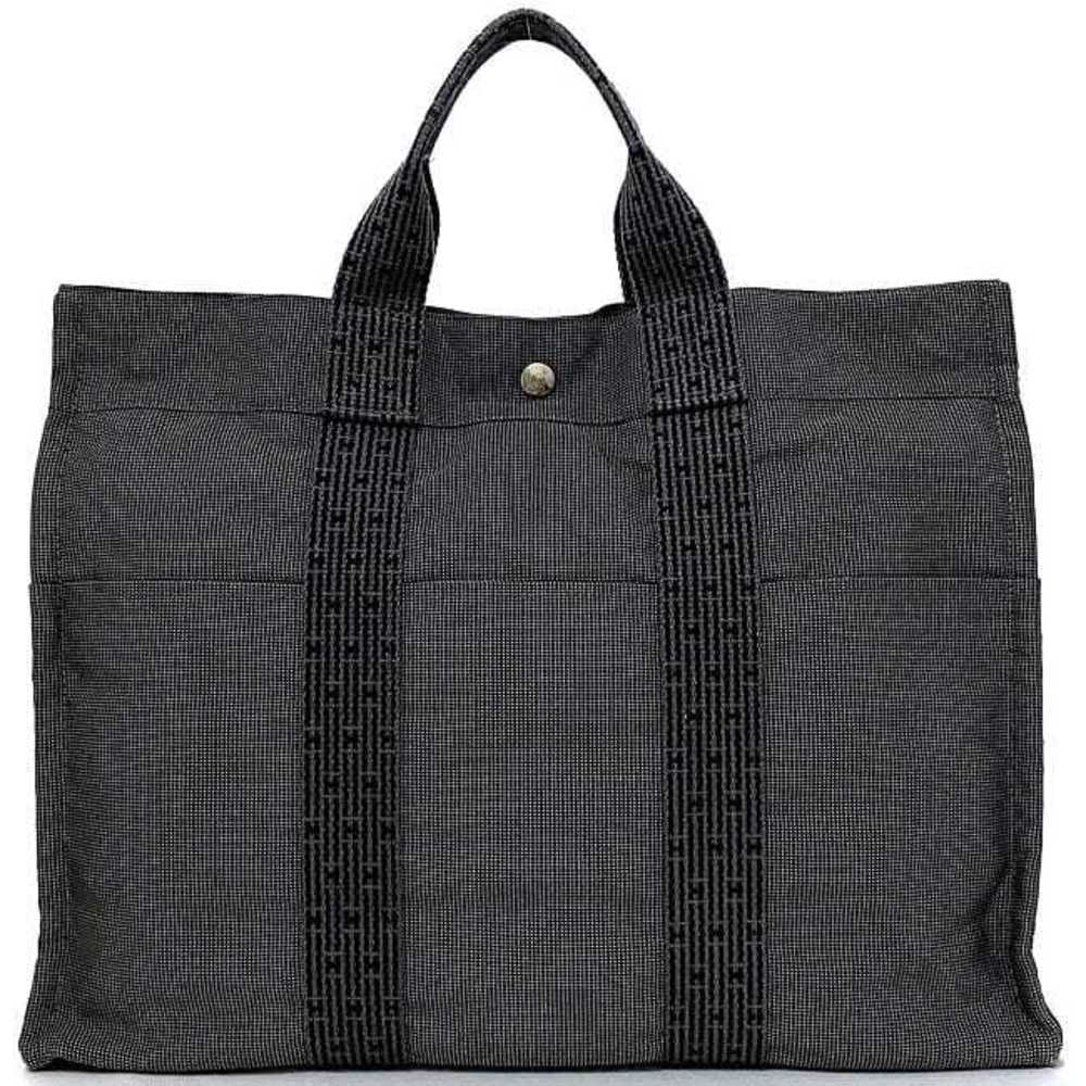 Authentic HERMES Her Line Tote MM Gray Canvas Tote Hand Bag