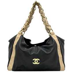 Chanel Chain Tote Bag Black Beige Gold Cocomark Leather Lambskin 7th CHANEL Big Soft