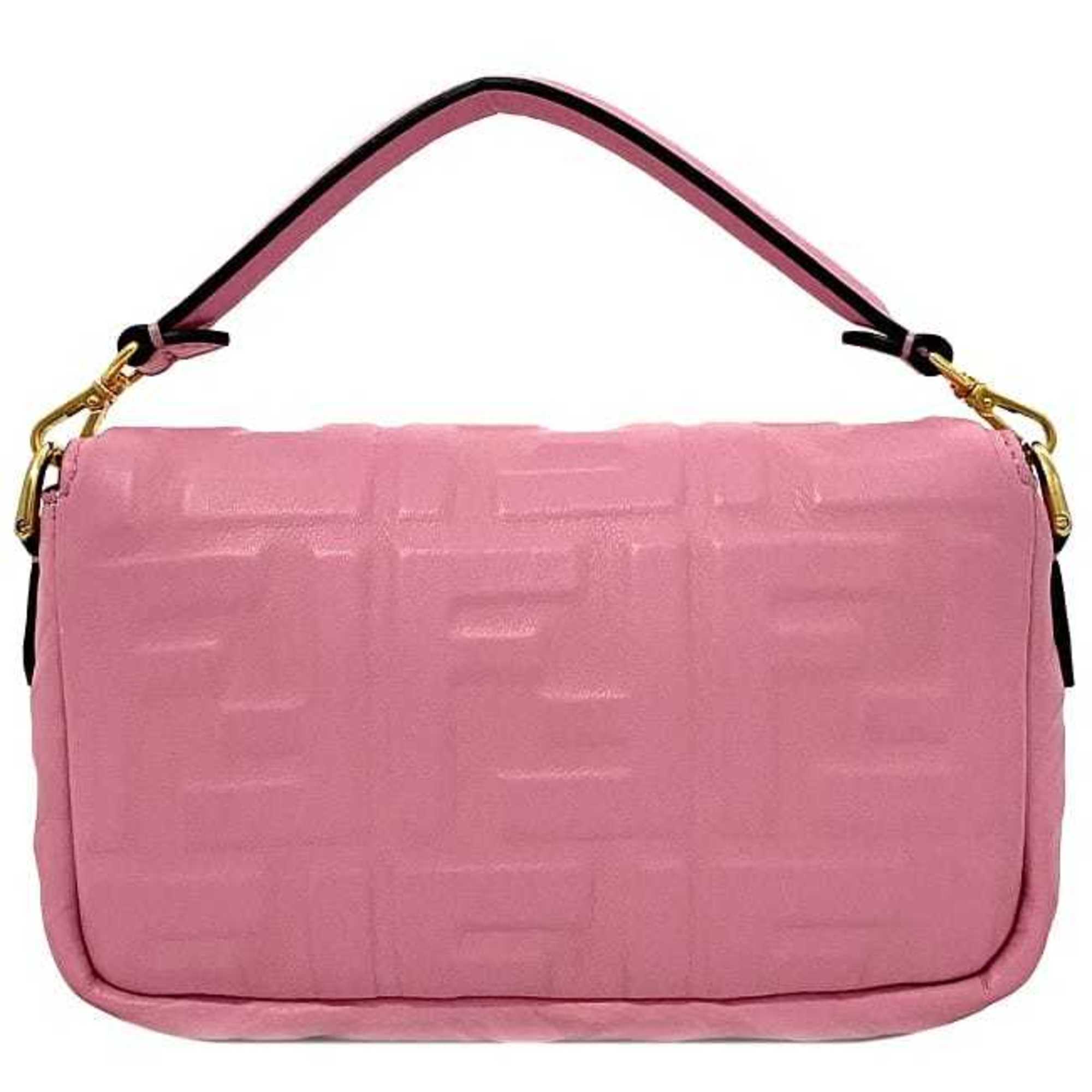 Fendi Baguette Small Pink Gold 8BS017 Leather GP FENDI Shoulder Bag FF Embossed Ladies Chain