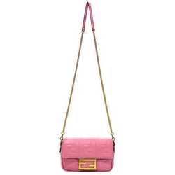 Fendi Baguette Small Pink Gold 8BS017 Leather GP FENDI Shoulder Bag FF Embossed Ladies Chain