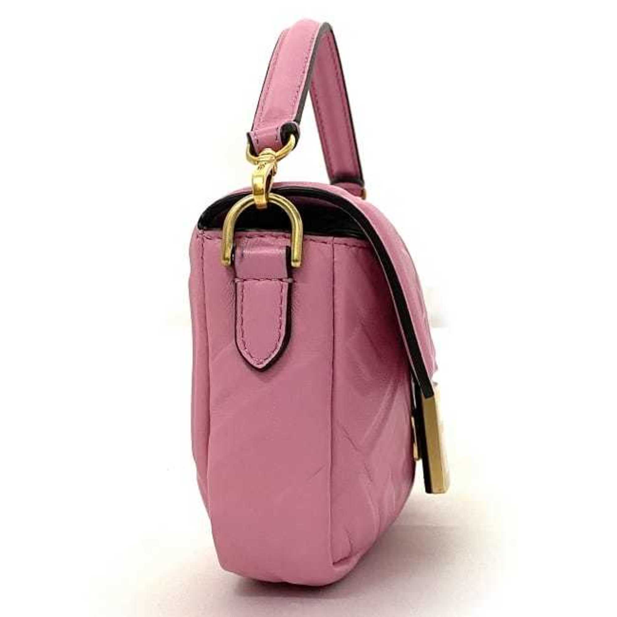 Fendi Baguette Small Pink Gold 8BS017 Leather GP FENDI Shoulder Bag FF Embossed Ladies Chain