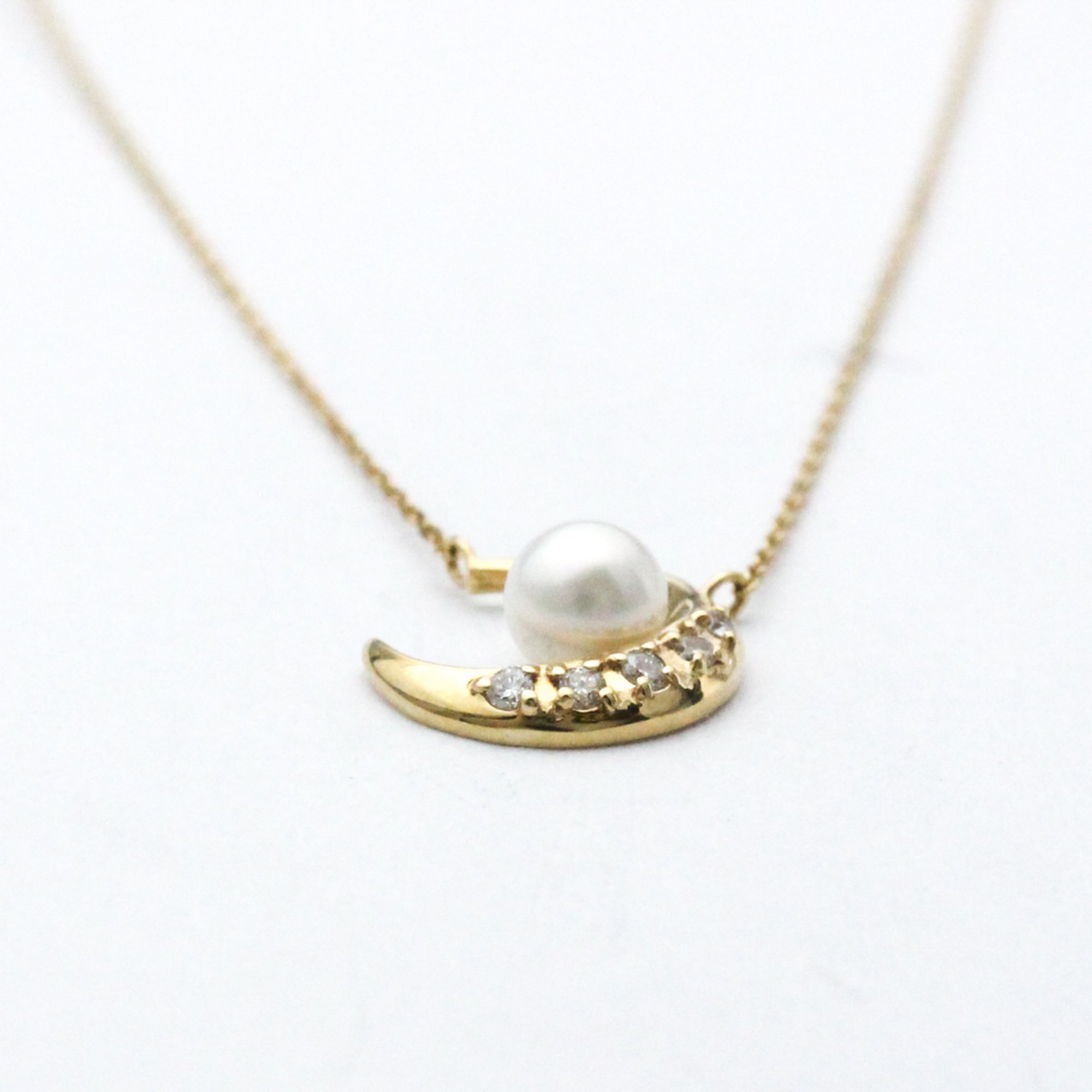Vendome Aoyama Crescent Moon Diamond Pearl Necklace 10K Yellow Gold BF562006