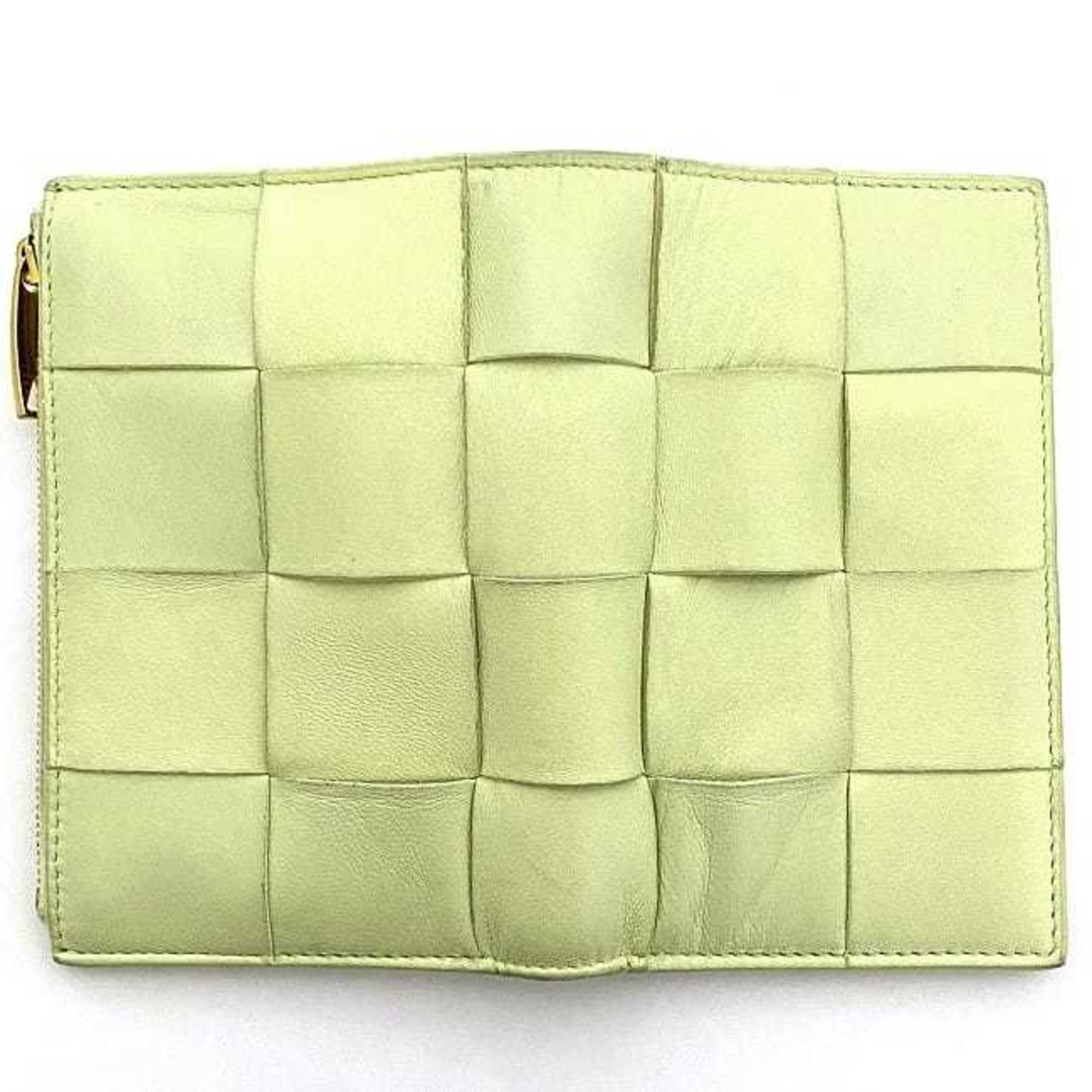 Bottega Veneta bi-fold wallet light green yellow intrecciato leather BOTTEGA VENETA 10 pieces soft