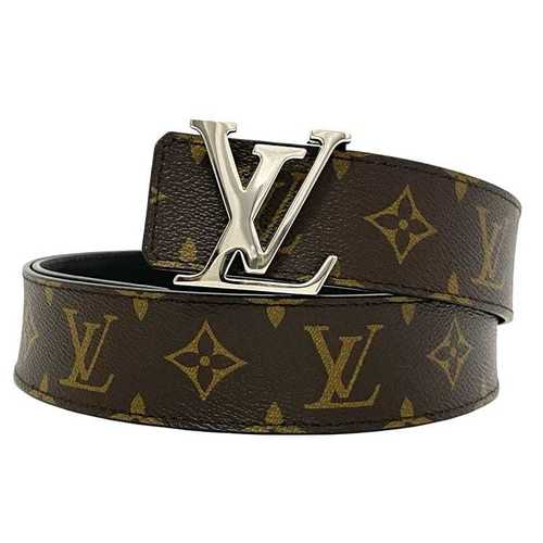 Louis Vuitton Silver Buckle Monogram Belt Genuine Leather Black