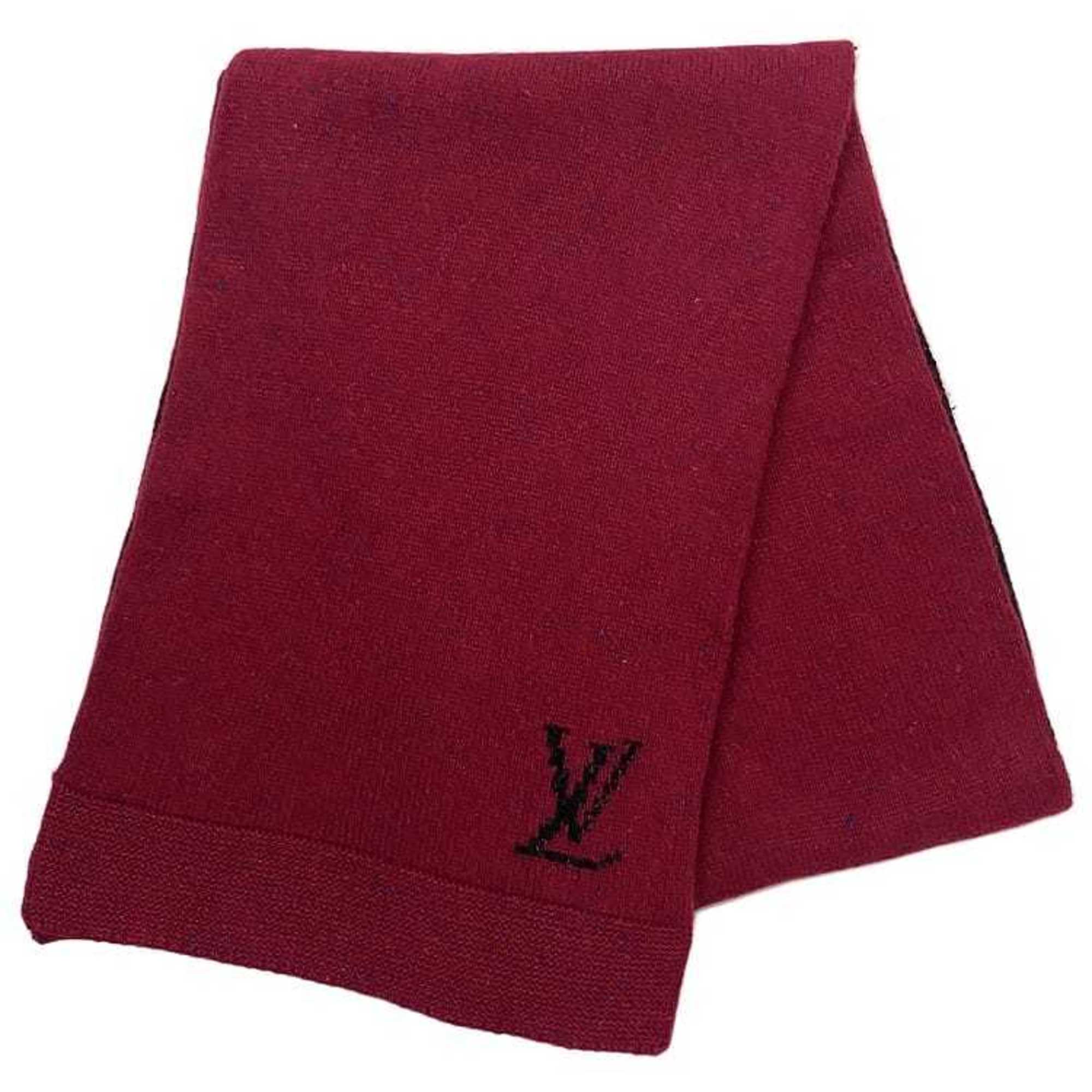 Louis Vuitton muffler Bordeaux black wool cashmere LOUIS VUITTON monogram flower thick