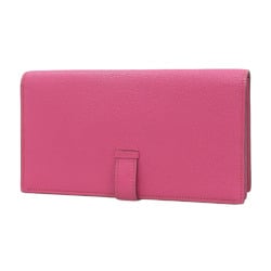 Hermes HERMES Bear Souffle Bifold Long Wallet Chevre Pink Rose Shocking GP Metal Fittings □M Engraved