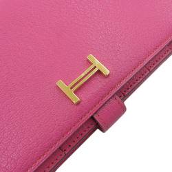 Hermes HERMES Bear Souffle Bifold Long Wallet Chevre Pink Rose Shocking GP Metal Fittings □M Engraved