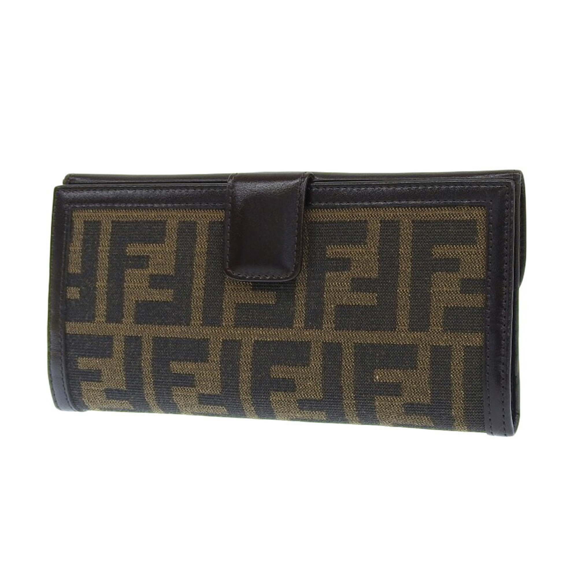 Fendi Zucca pattern FF long wallet with W canvas leather brown 2804 0339R 018