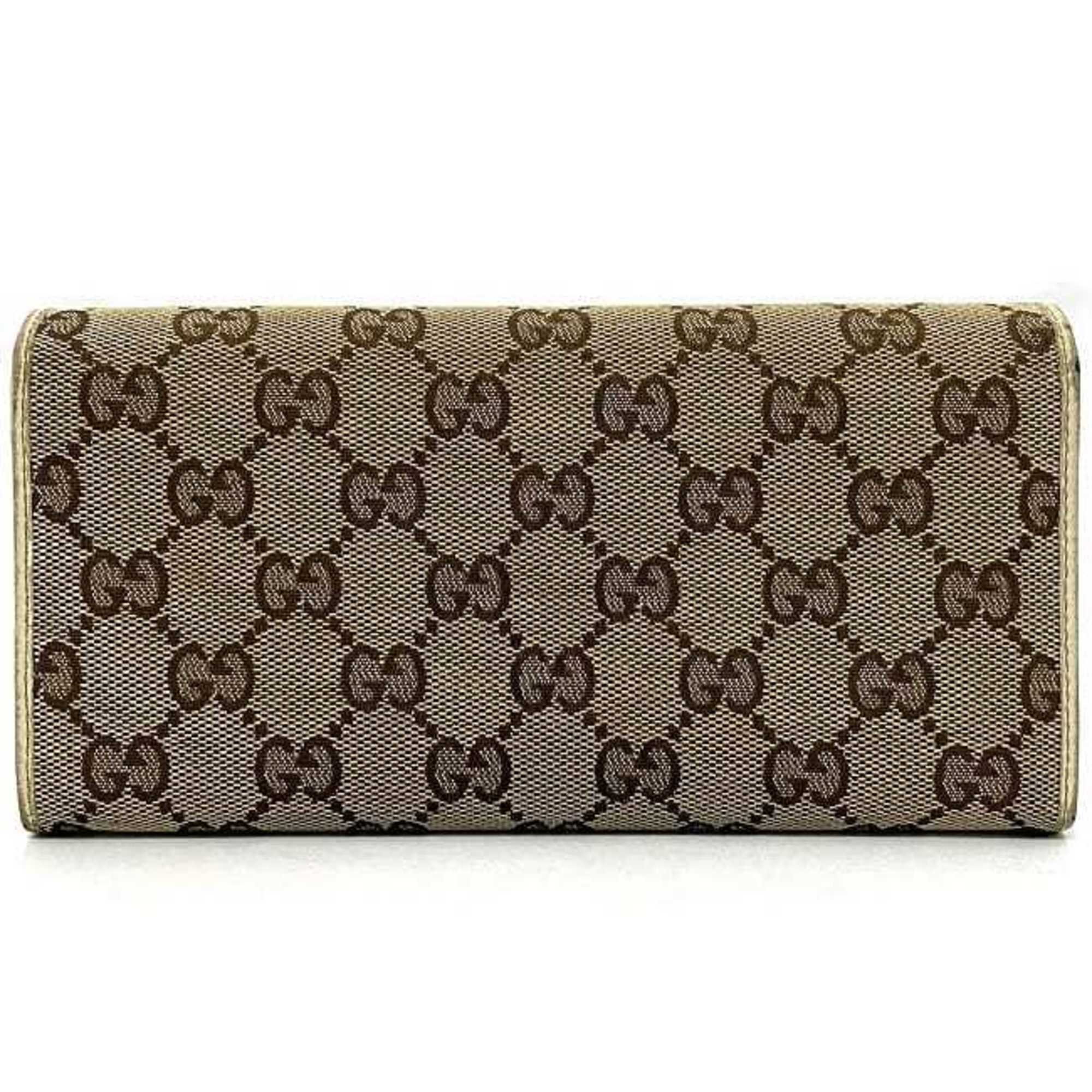 Gucci Bifold Long Wallet Beige White Brown Gold New Bullitt 204836 GG Canvas Leather GUCCI Interlocking Fold