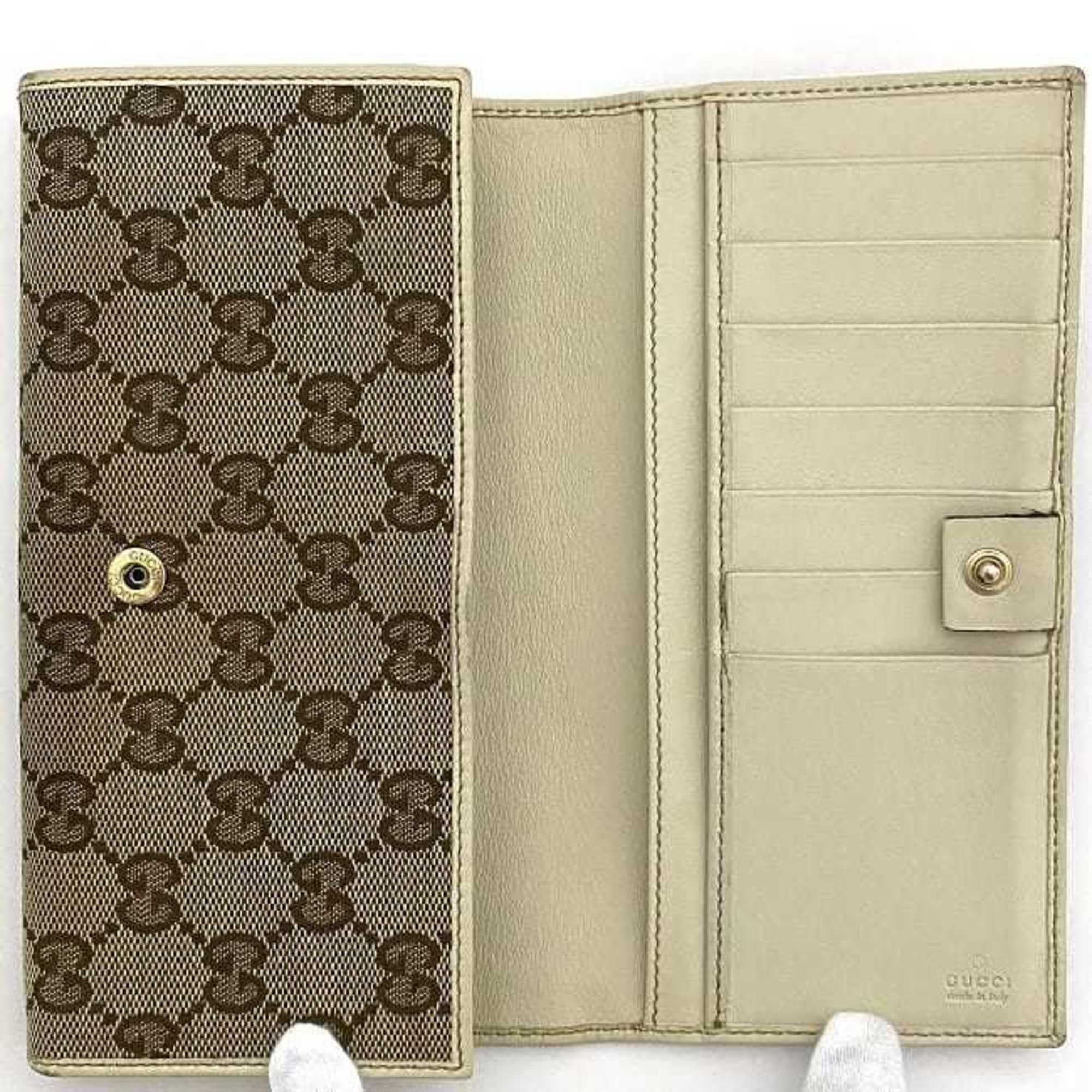 Gucci Bifold Long Wallet Beige White Brown Gold New Bullitt 204836 GG Canvas Leather GUCCI Interlocking Fold