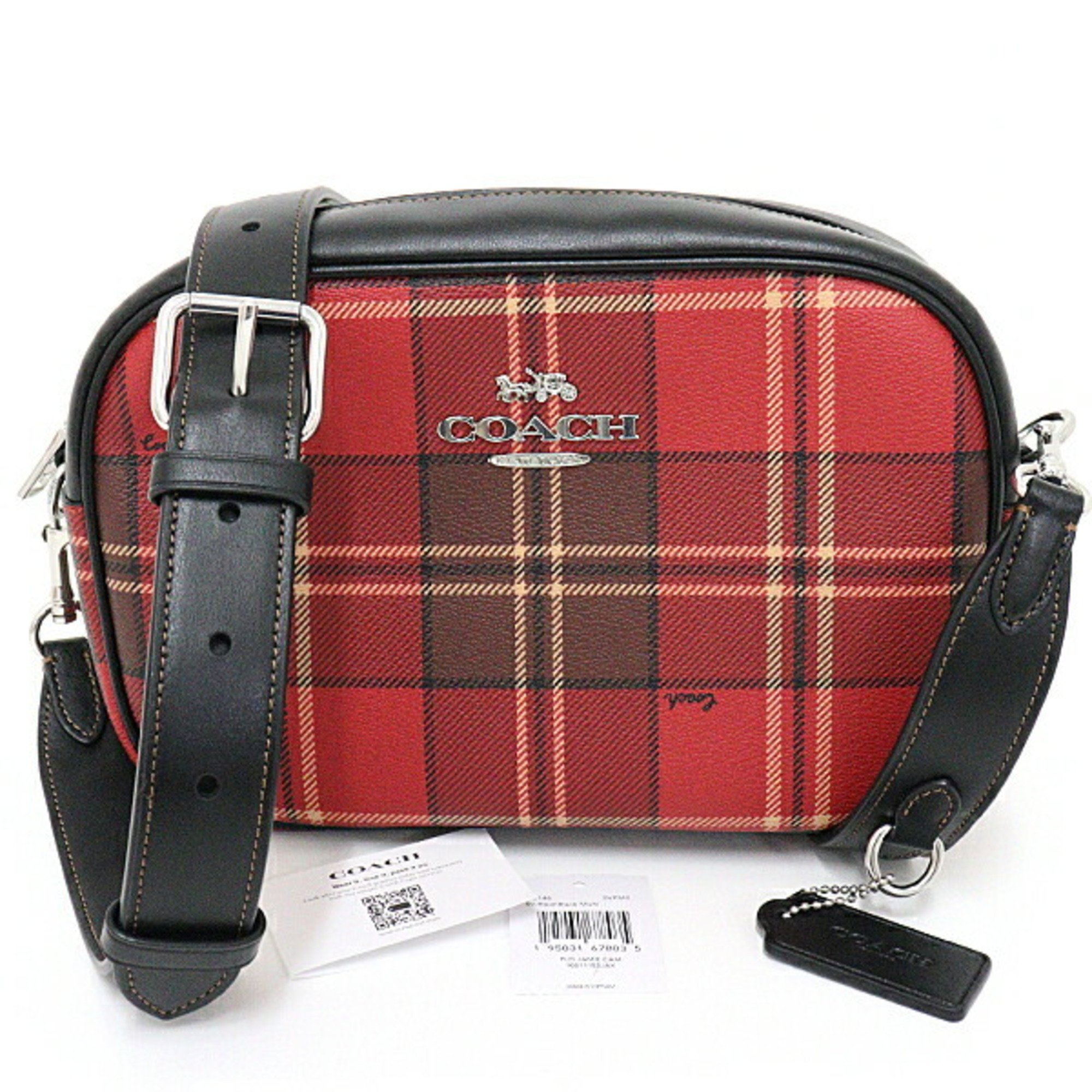 Coach COACH shoulder bag PVC plaid print tartan check pattern CC146 red black multicolor