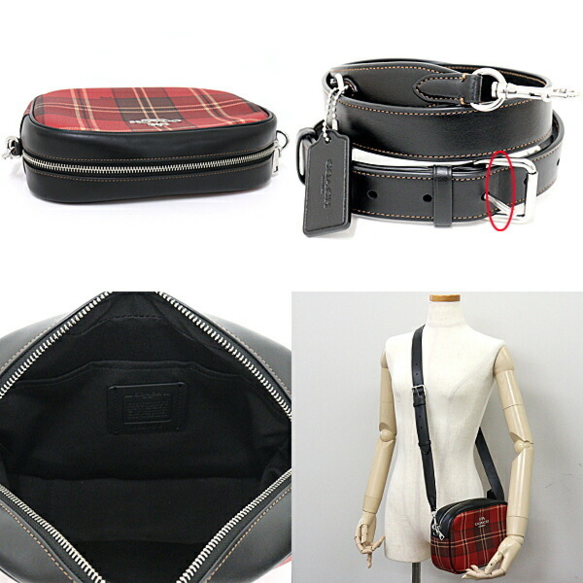 Coach COACH shoulder bag PVC plaid print tartan check pattern CC146 red black multicolor