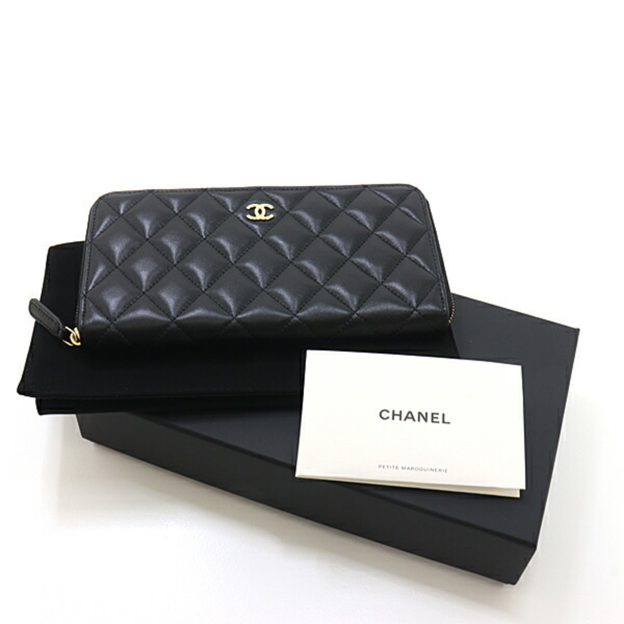 CHANEL Chanel matelasse round long wallet AP0242 random serial black (black)