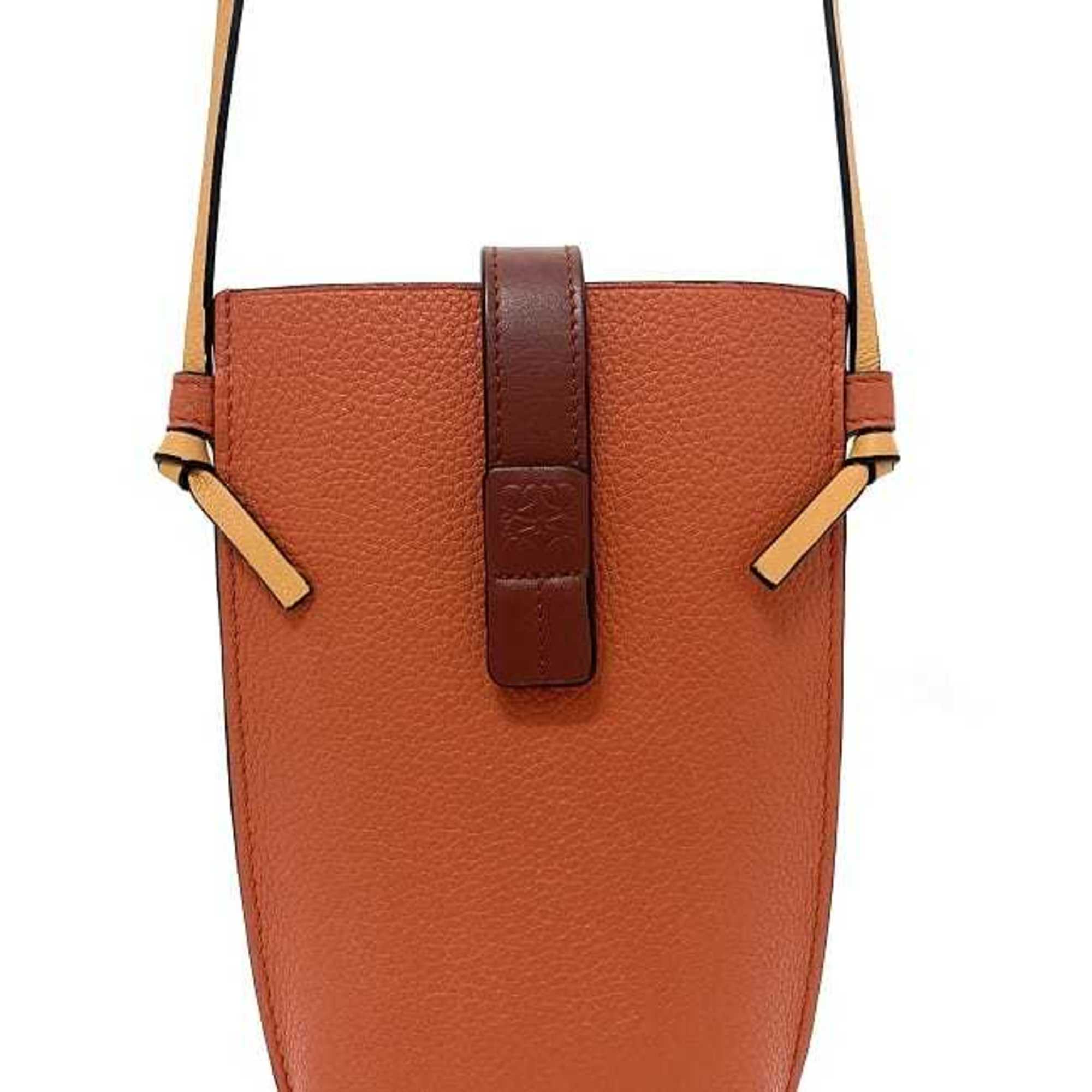 Loewe pocket shoulder orange brown anagram 124.12.Z45 6977 pochette leather LOEWE bag card