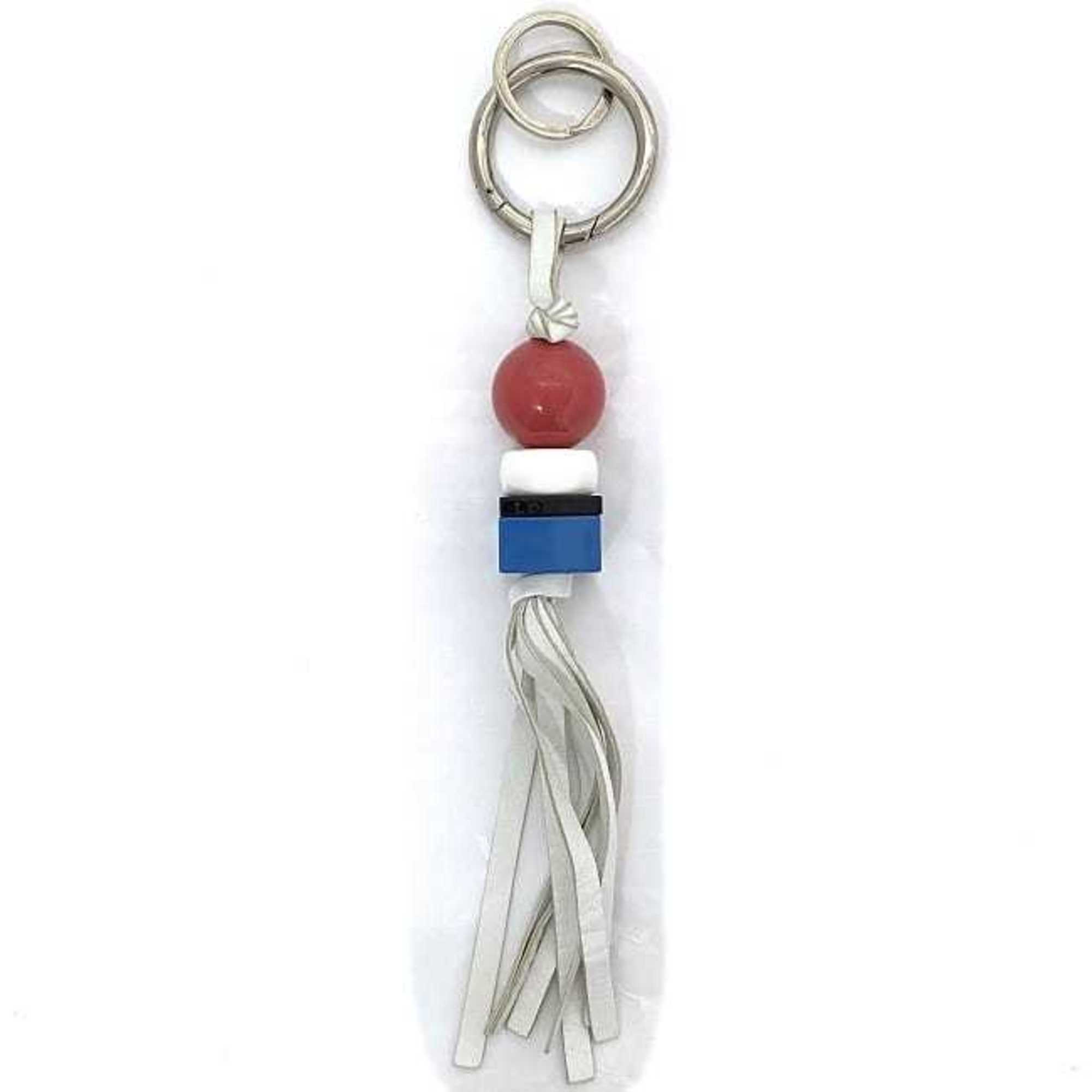 Loewe bag charm white red blue silver leather metal plastic LOEWE tassel key ring holder accent