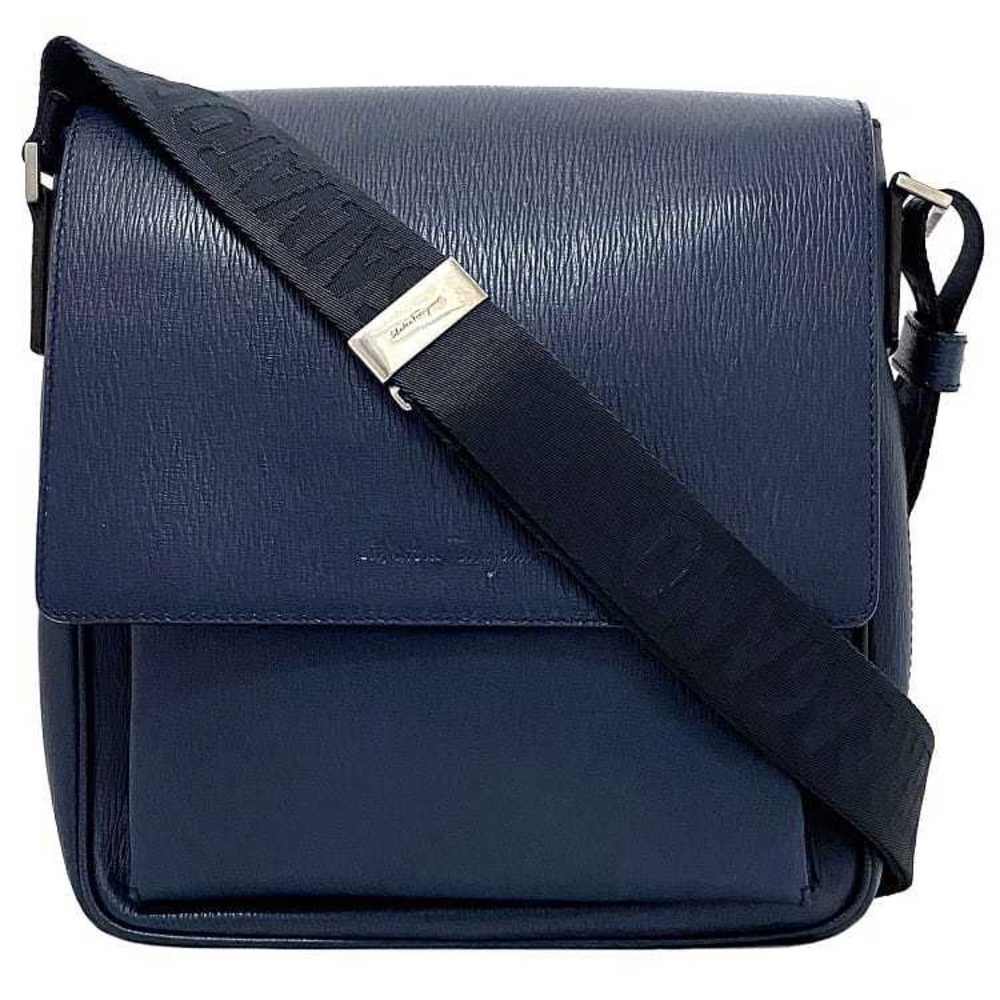 Salvatore Ferragamo shoulder bag navy blue FZ-24 9033 leather canvas flap  square type