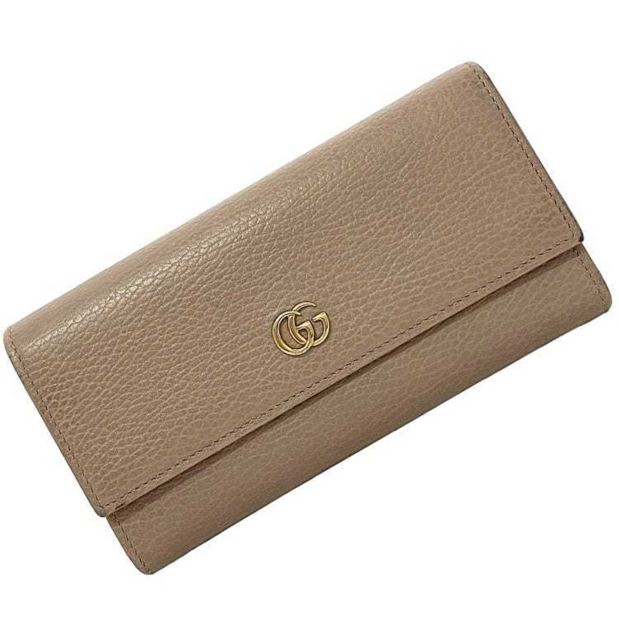Gucci Folio Long Wallet Pink Beige GG Marmont 456116 Purse Leather Metal GUCCI Petit Continental Grained