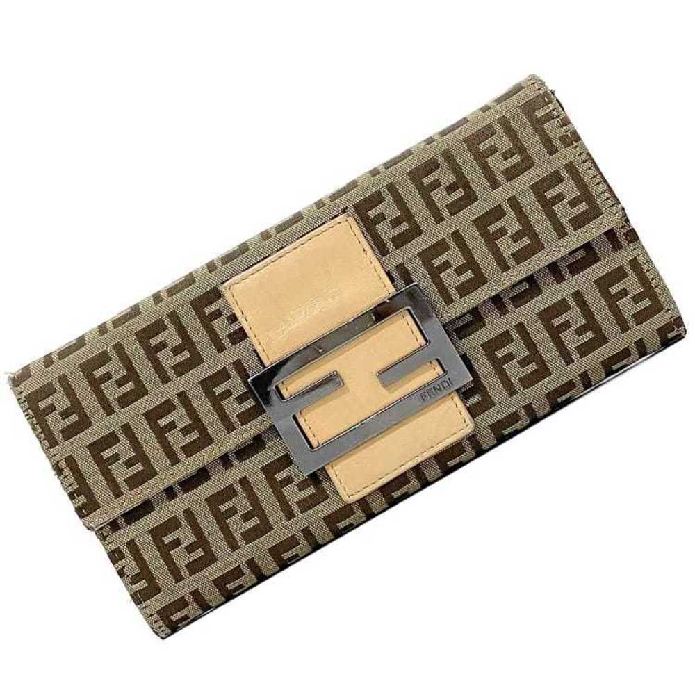 Fendi folio long wallet khaki beige silver Zucchino 8M0021 canvas ...