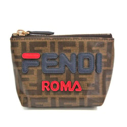 Fendi Zucca FILA Collaboration 7N0097 Women's Leather,Coated Canvas Pouch Brown,Navy,Red Color