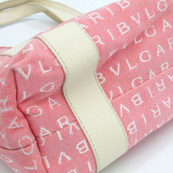 Bvlgari Logomania Women's Canvas,Leather Handbag Cream,Pink