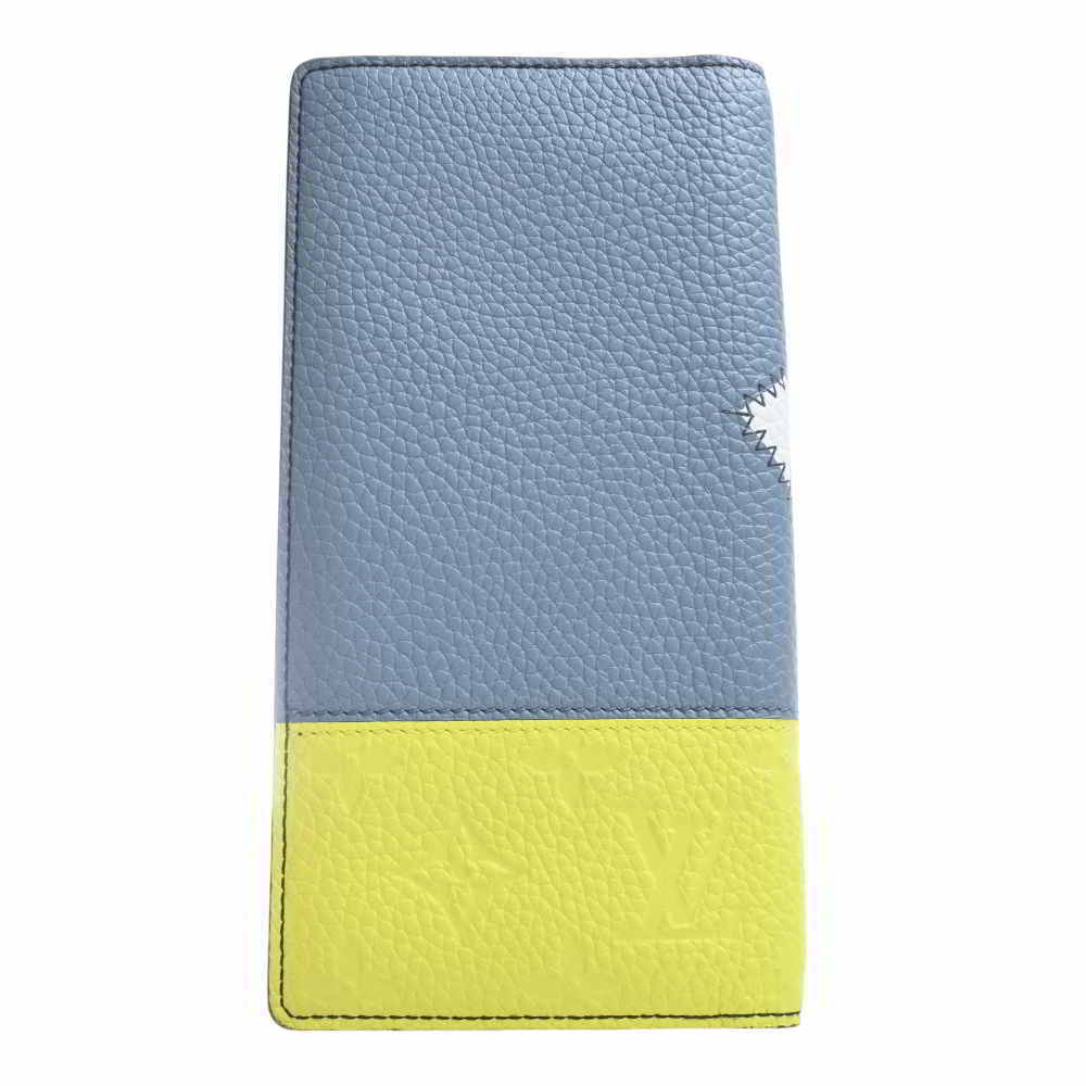 LOUIS VUITTON Louis Vuitton Taurillon LV Initial Portefeuil Brother NM  Bifold Long Wallet M81440 Blue Gray Yellow