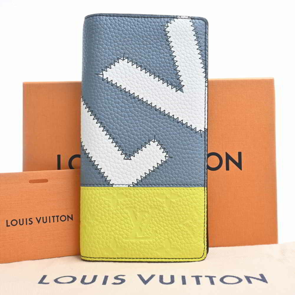 LOUIS VUITTON Louis Vuitton Taurillon LV Initial Portefeuil Brother NM  Bifold Long Wallet M81440 Blue Gray Yellow