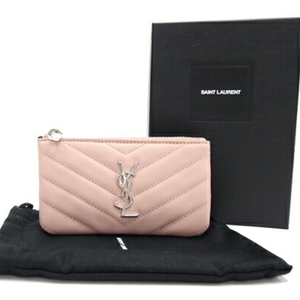Saint Laurent coin case monogram 438386 pink beige leather purse small  wallet key SAINT LAURENT PARIS