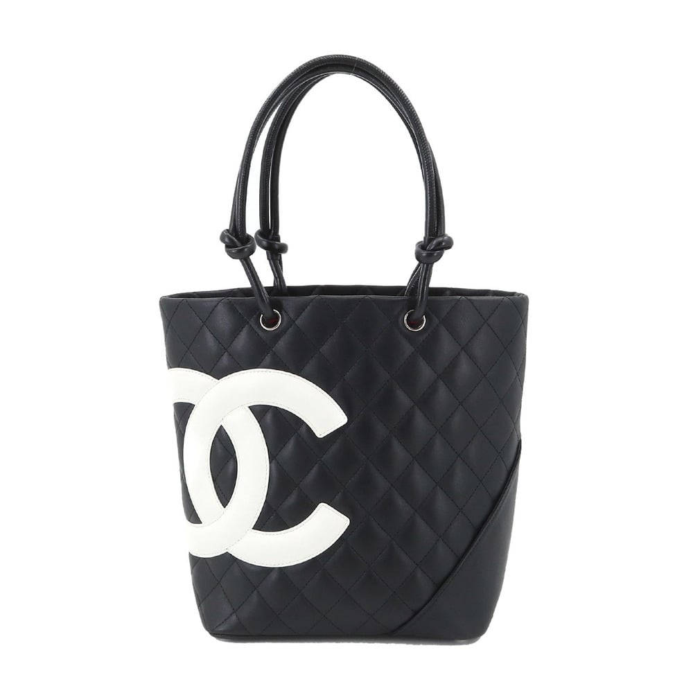 Chanel CHANEL cambon line medium tote bag leather black white