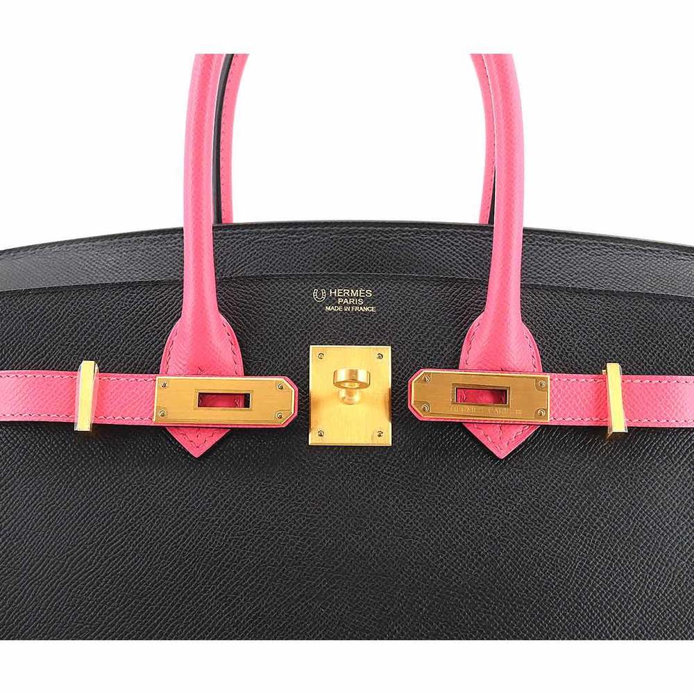 Hermes Birkin 30 Personal Spo Handbag Epson Black Rose Azalee A Engraved Gold Metal Fittings