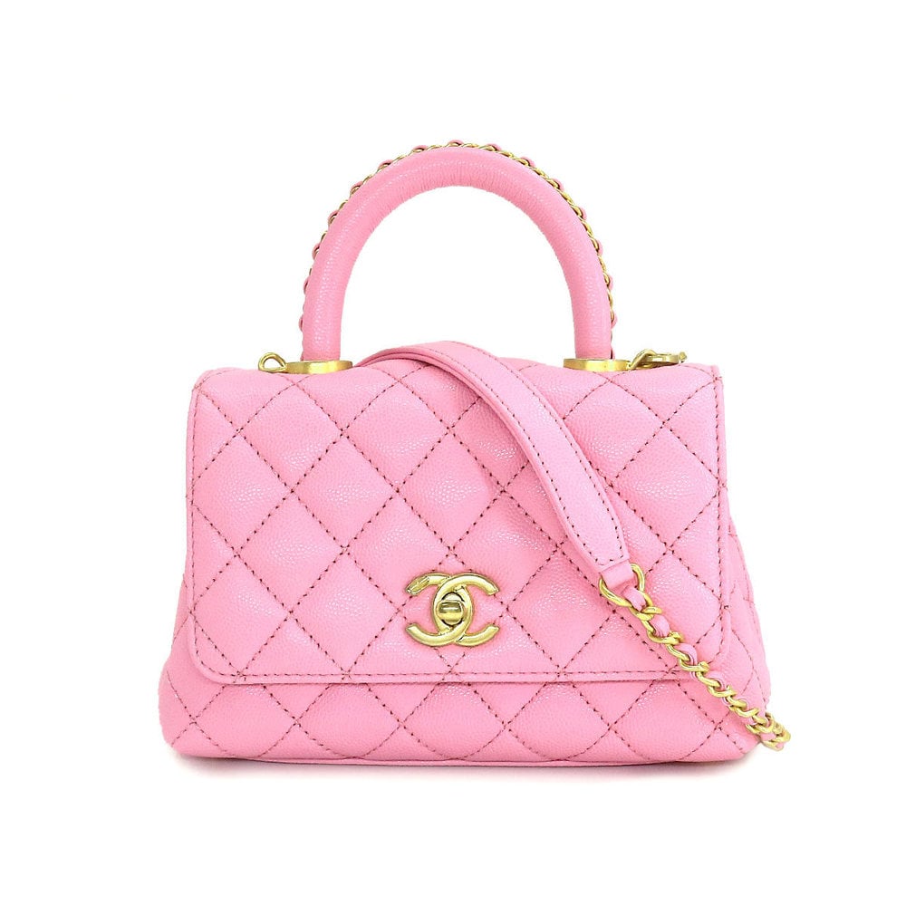 Chanel CHANEL Coco Handle Matelasse 2way Hand Shoulder Bag Caviar Skin  Leather Pink AS2215