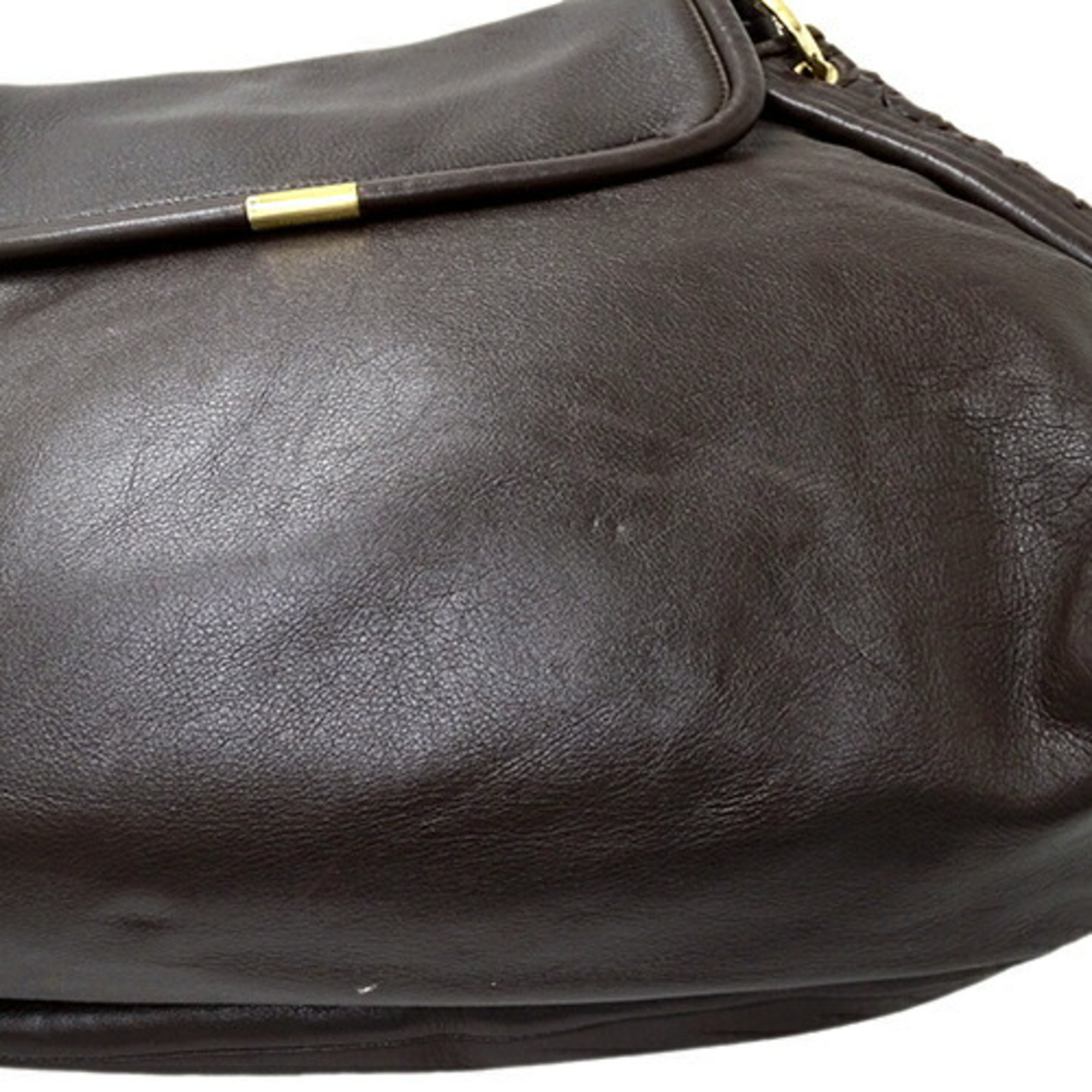 Bvlgari BVLGARI Bag Ladies Shoulder Leoni Leather Dark Brown