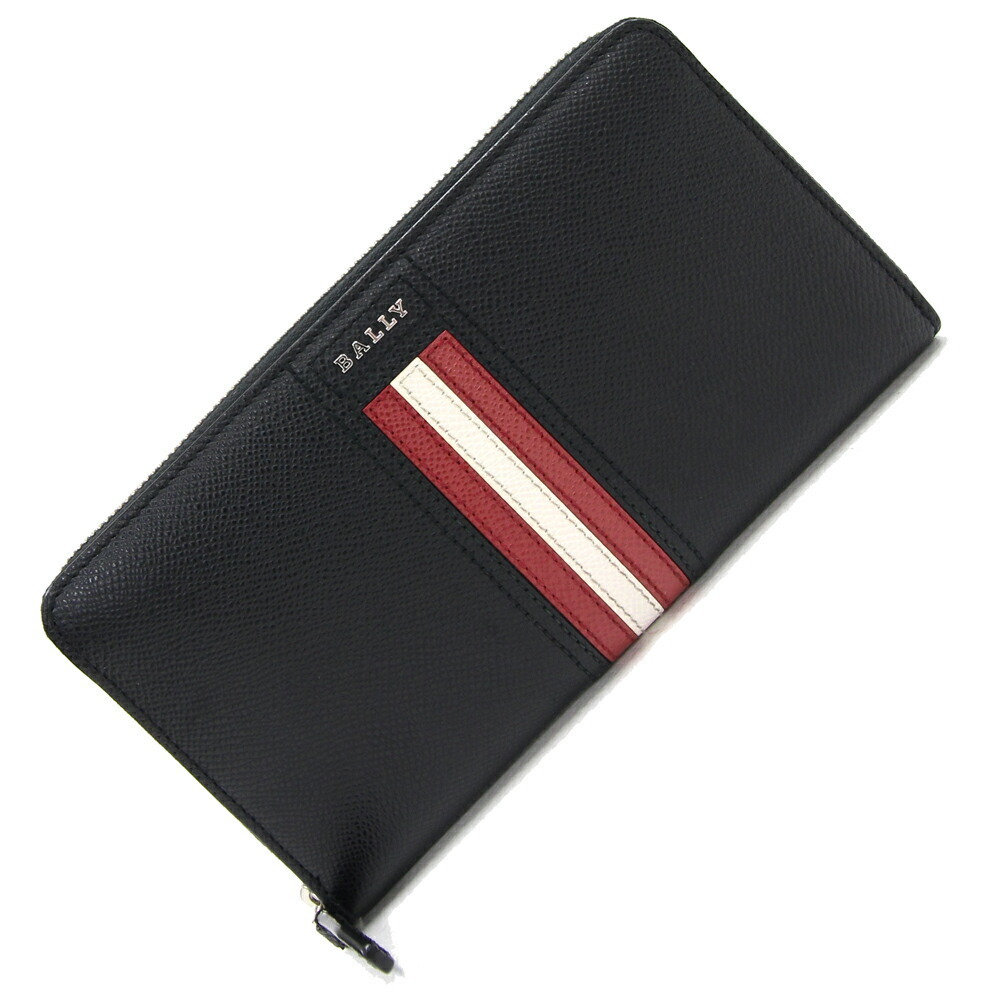 Bally round long wallet 6218049 black red white leather men's