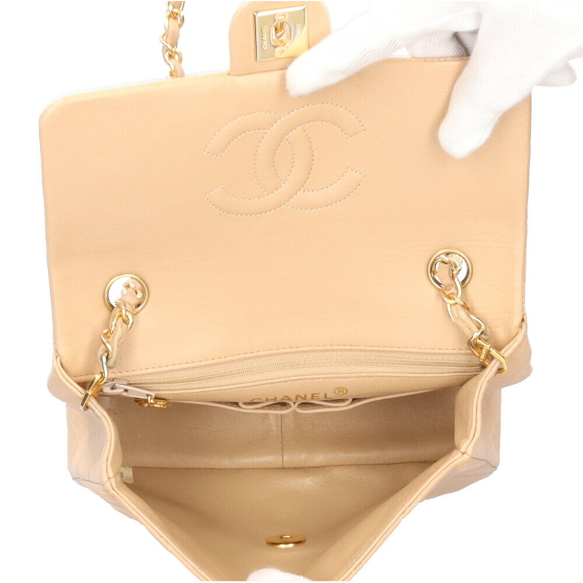 Chanel Chain Matelasse Shoulder Bag Lambskin Beige Ladies CHANEL