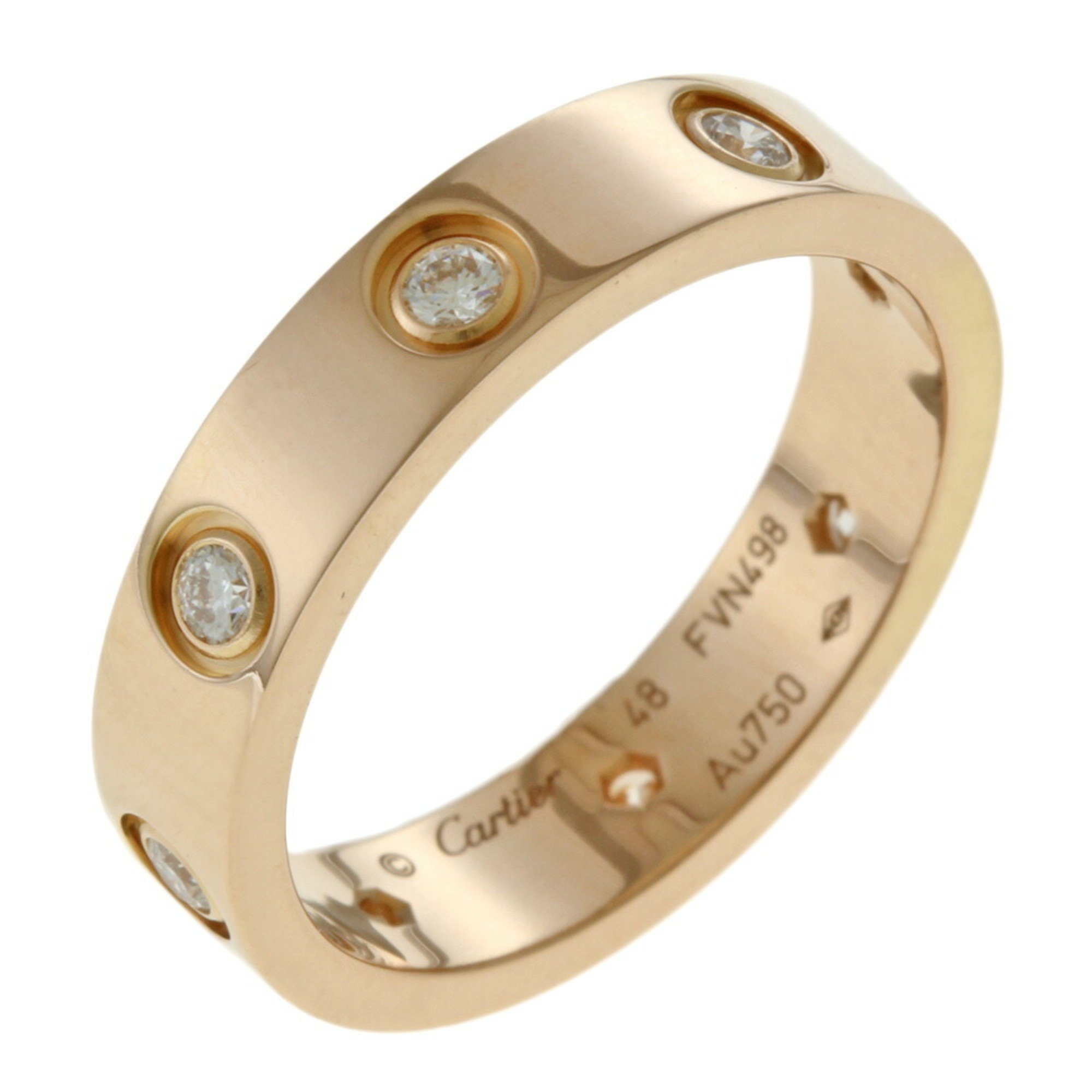 Cartier Love Full Diamond Ring No. 8 18K K18 Pink Gold Women s